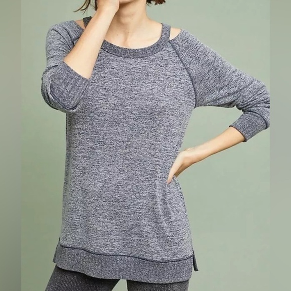 Anthropologie Cutout Brushed Fleece Pullover Gray Sweater Size XS